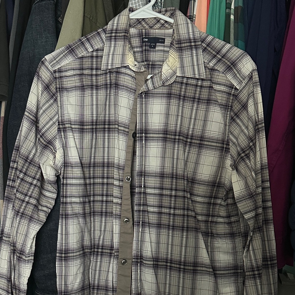 GAP Grey and Purple Plaid Shirt